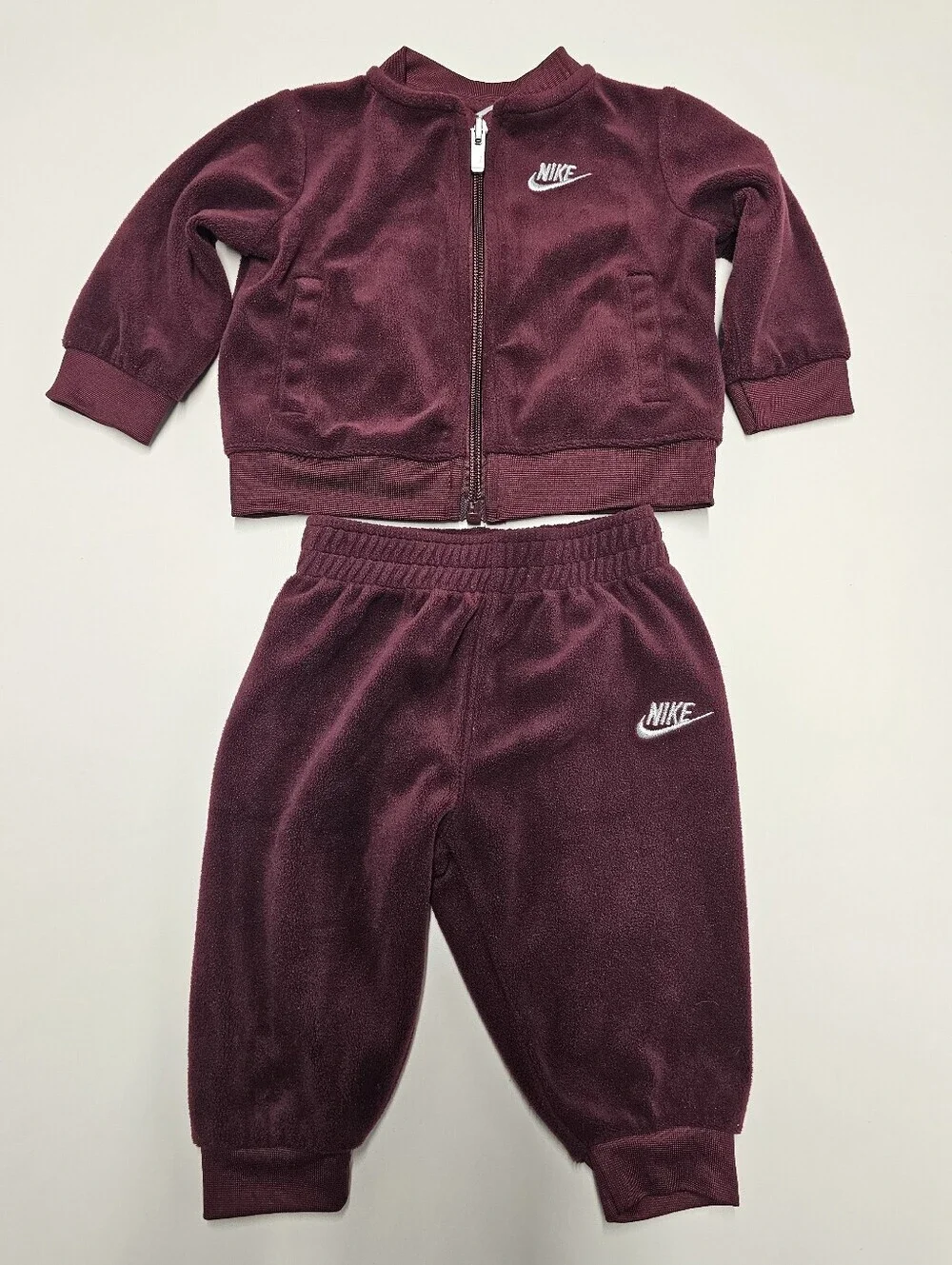 Nike Charming Fleece-Velour Plush Zip Jogger Tracksuit Burgundy/Maroon (6 month)
